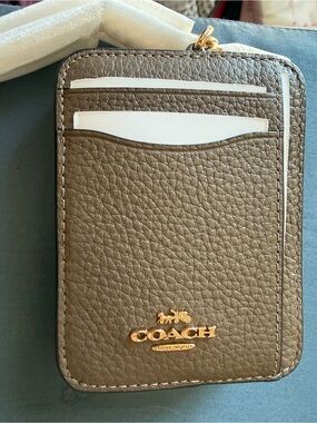COACH Dark Stone Zip Card Case New